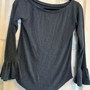 Ribbed Knit Bell Sleeve Top Long Sleeve Casual Tunic Top Gray